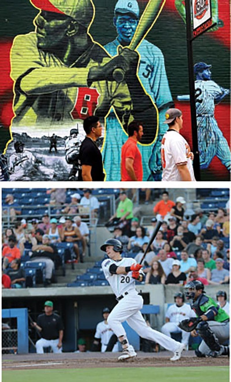 BIG MOVES Left: Fans outside of Baltimore's Camden Yards. Below: Ryan Mountcastle playing for the Tides before he graduated to 'the bigs," going on to be part of the Orioles' successful 2022 season. Photo by Ron Wray Photo by Steven Goldburg/courtesy of the Norfolk Tides