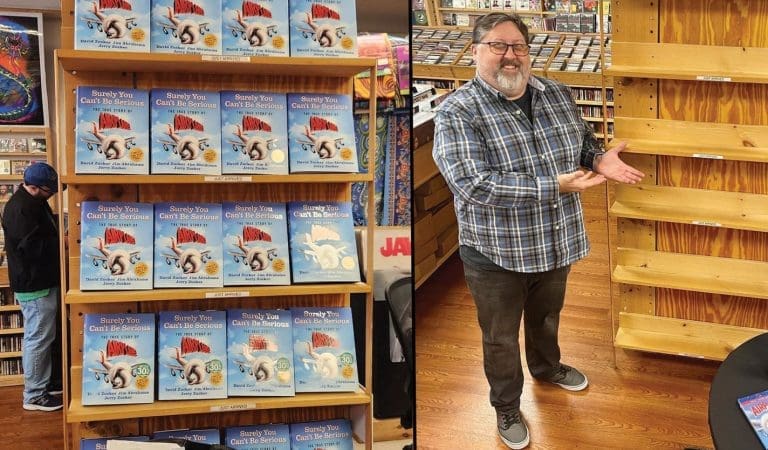 FLYING OFF THE SHELVES Will Harris pictured a local book release event for Surely You Can’t Be Serious: The True Story of Airplane!