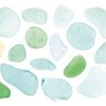 sea glass pieces, backlit, isolated on whie background