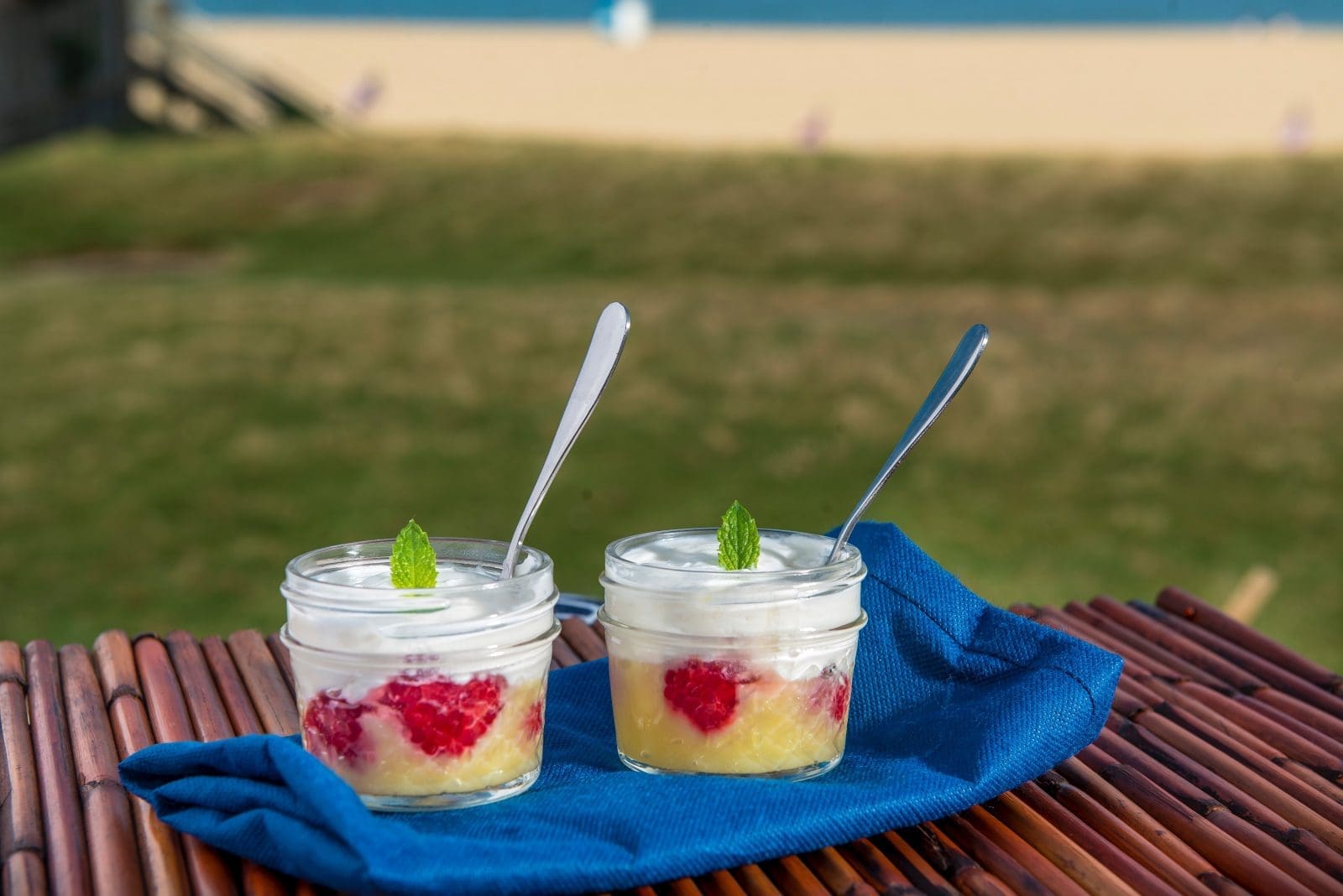 Mason jar lemon and raspberry parfaits