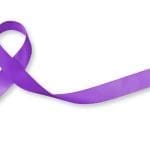 Hodgkin's lymphoma and testicular cancer awareness violet ribbon symbolic bow color on white background (isolated with clippi