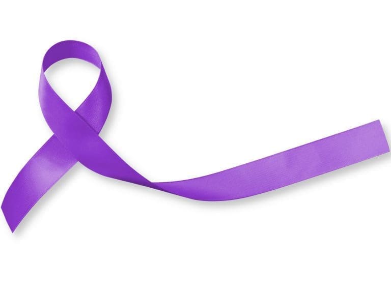Hodgkin's lymphoma and testicular cancer awareness violet ribbon symbolic bow color on white background (isolated with clippi