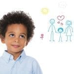 little boy imagine his future life in a new home with foster parents