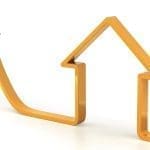 "3d render of a rising arrow, shaped like a house, clipping path providedClick"