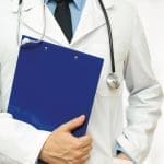 front view of a doctor with background ready for sample text