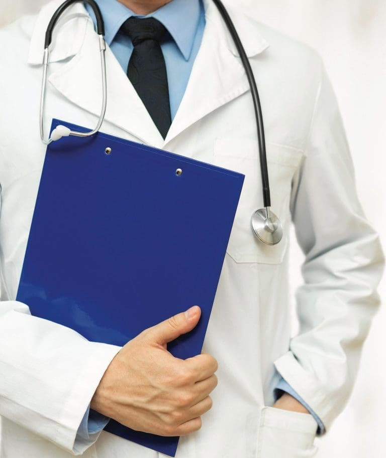 front view of a doctor with background ready for sample text